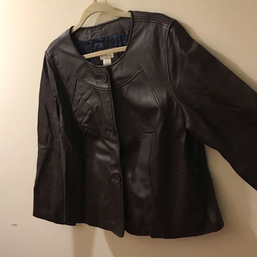 LAST CHANCE MOVING New Brown Genuine Leather Jewel Neck Jacket sz L